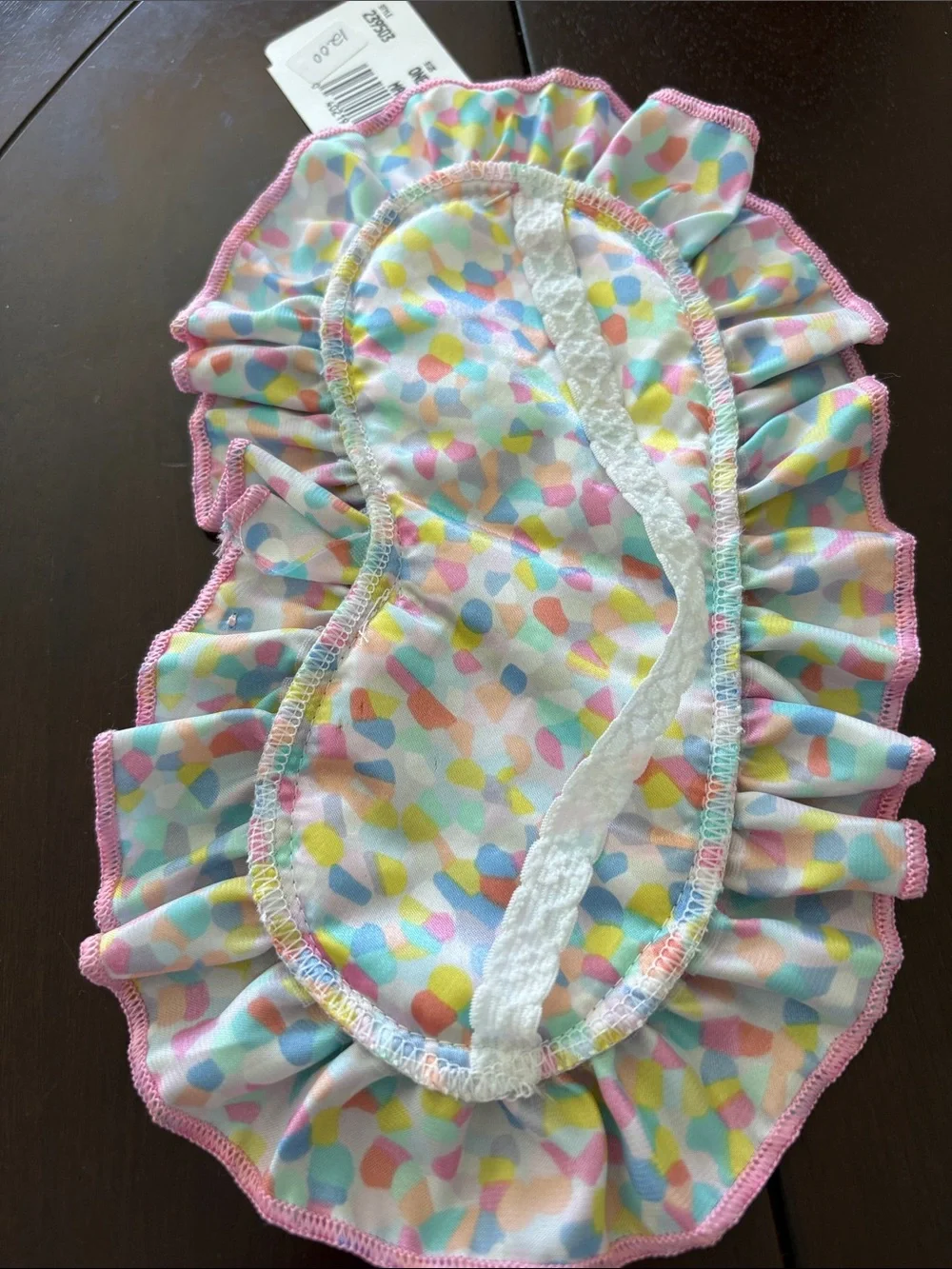 Children's Pastel Confetti Sleep Mask with Pink Ruffle Trim